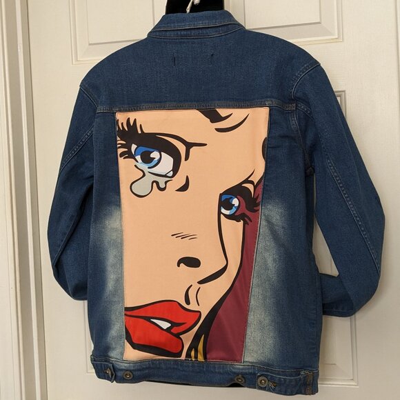 Vintage Y2K Focus Men's Denim Comic Jacket Size XL Blue - Picture 10 of 12